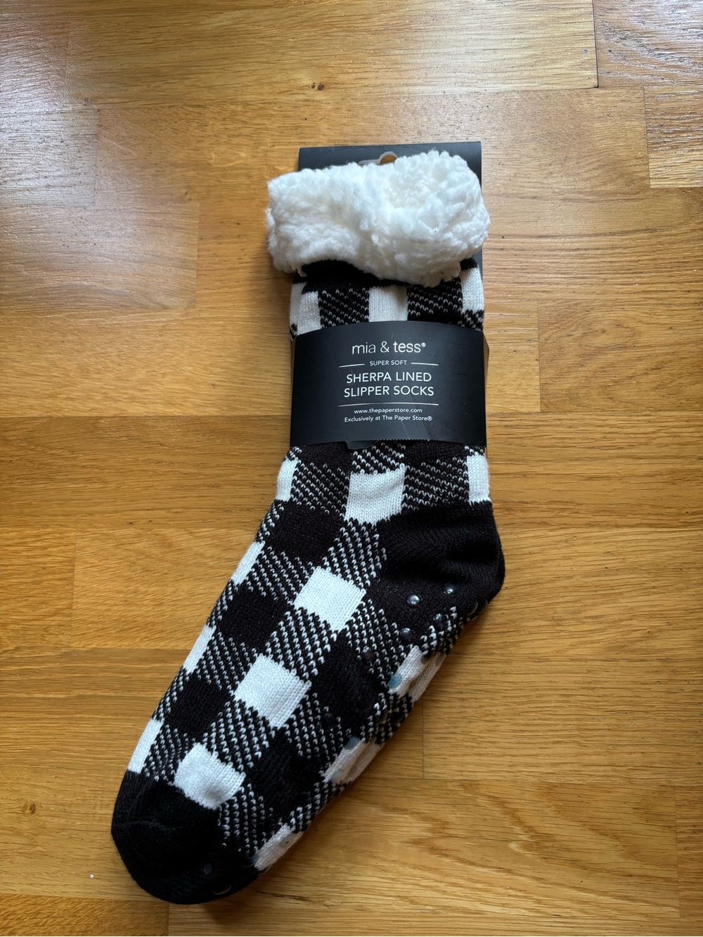 Black and White Sherpa-Lined Slipper Socks